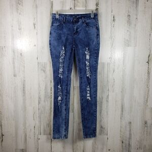 Diamante blue ripped distressed skinny jeans juniors size 7
